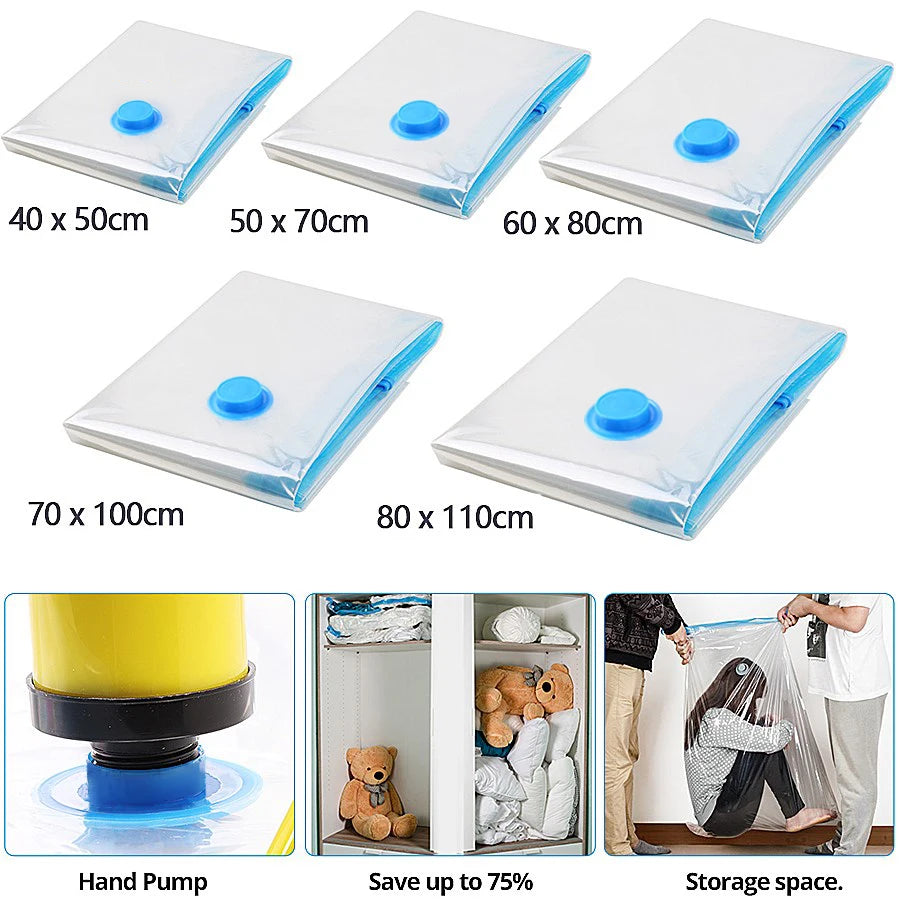 Vacuum Storage Bags for Clothes — Wardrobe Organizer Space-Saving Seal Bags for Pillows, Bedding & Blankets