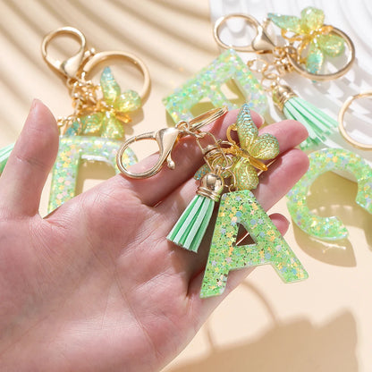 A-Z Initial Letter Resin Keychain - Green Butterfly Lobster Key Ring & DIY Charm