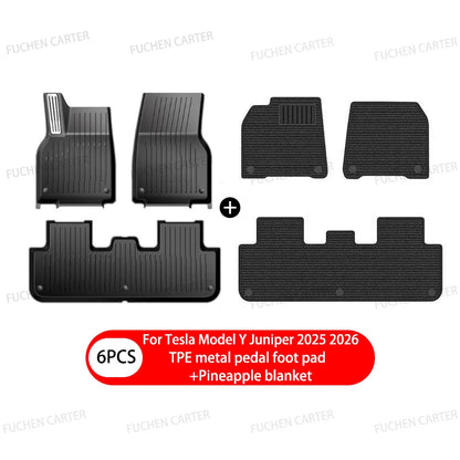 Tesla Model Y Juniper 2025–2026 Metal Logo Door Sill Protectors – Front and Rear Anti-Kick Threshold Guard Strips