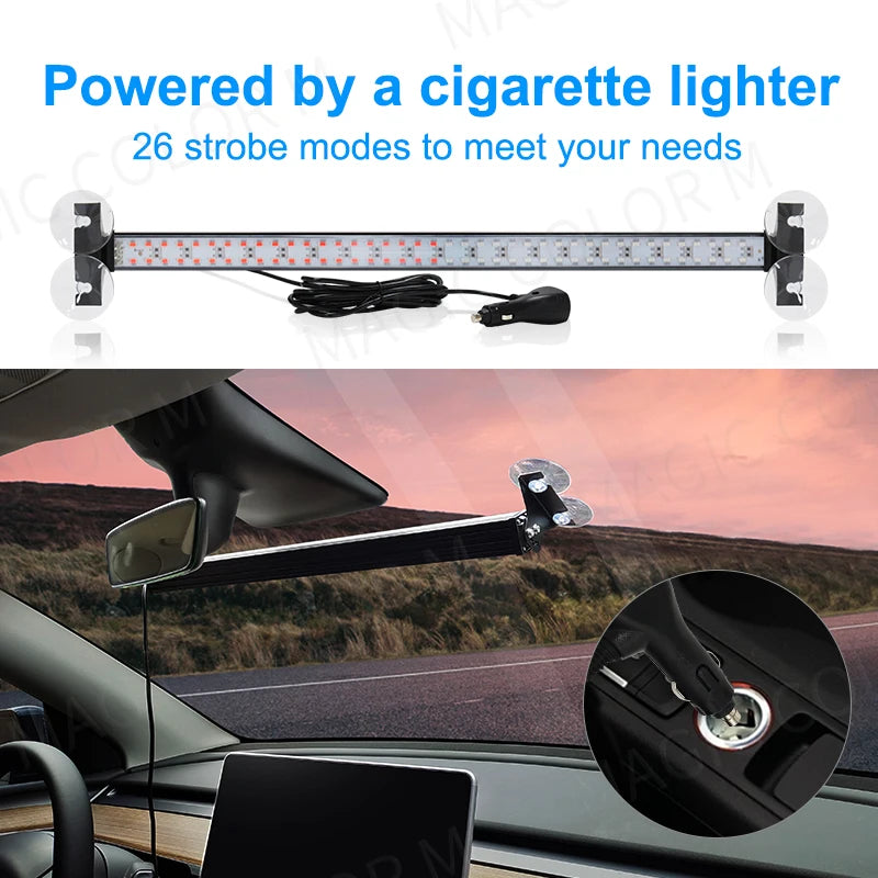 LED Strobe Police Lights - 80 LED Auto Emergency Grill Warning Lamp, Windshield Traffic Advisor Flashlight for Cars