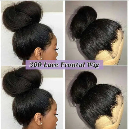 30 Inch 360 Lace Glueless Human Hair Wig - Invisible Strap Kinky Straight Full HD Lace Front Drawstring Wig