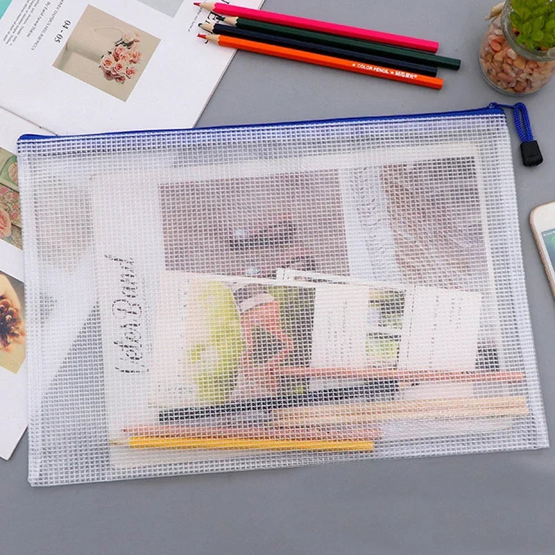 Mesh Zipper Document Bag Set - 3/5PCS A3 A4 A5 A6 Stationery Storage Pouches for School & Office Supplies