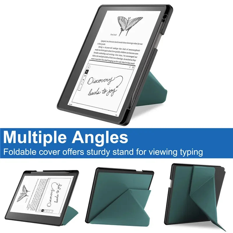Kindle Scribe 2024 10.2″ Case — PU Leather Multi-Folding Stand with Smart Auto Wake/Sleep and Pencil Holder Ebook Cover
