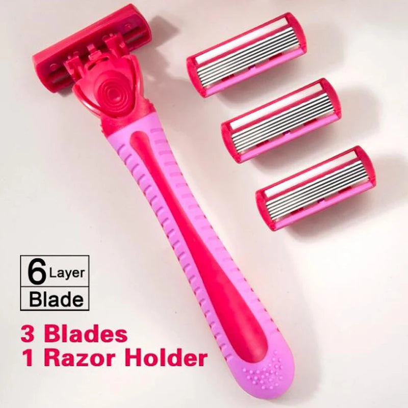 Women’s 6-Layer Manual Safety Razor Set – 1 Handle + 18 Stainless Steel Replaceable Blades