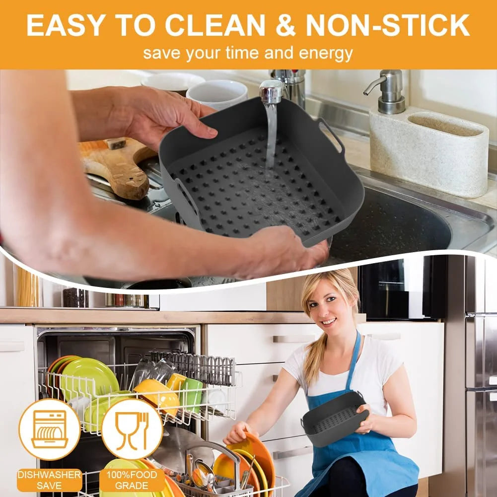 Thick Reusable Silicone Square Air Fryer Liners - Air Fryer Silicone Pot Replacement for Parchment Liner Paper, Air Fryer Basket Accessory
