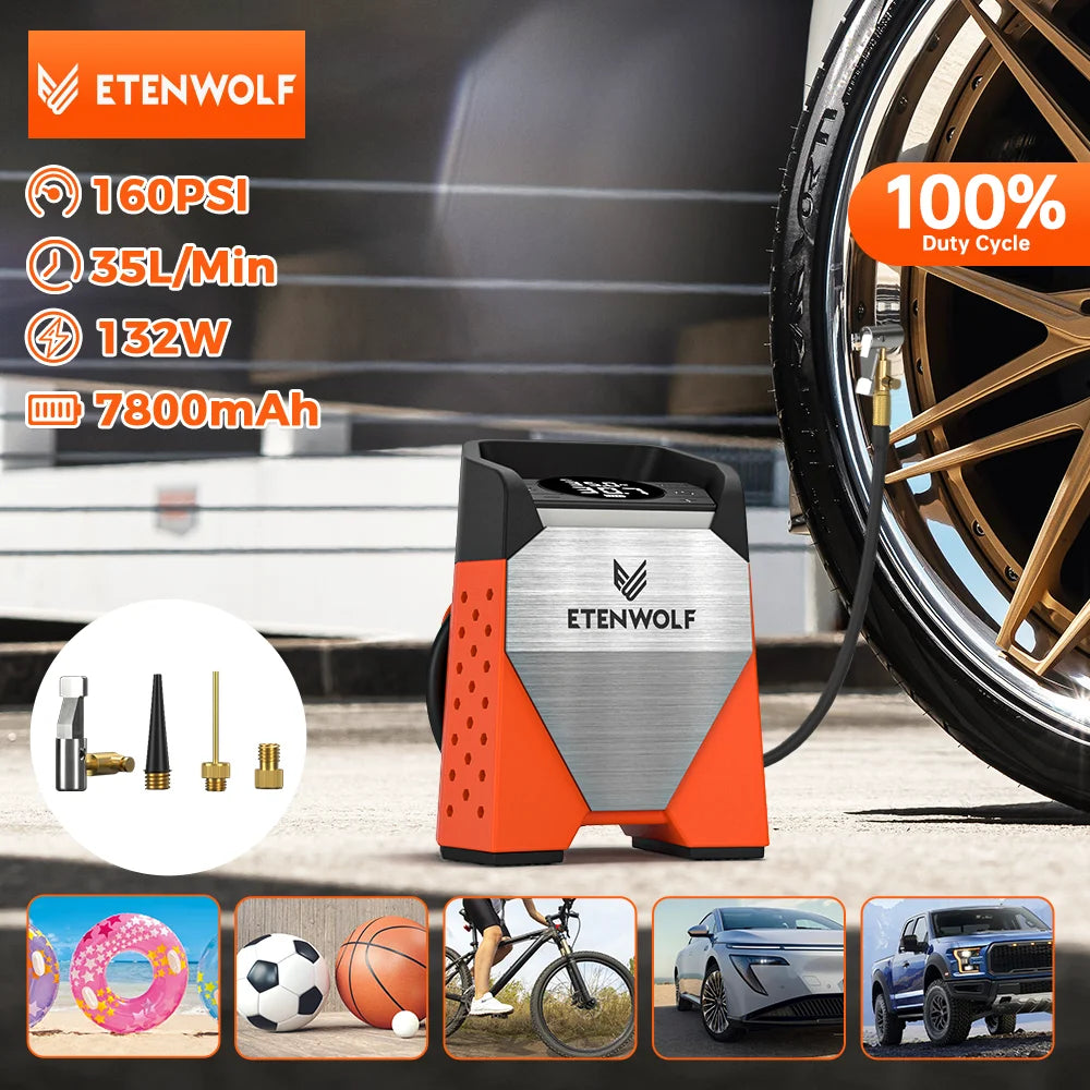 ETENWOLF ZEPHYR S3 Tire Inflator - 160 PSI Portable Air Compressor with 7800mAh Battery