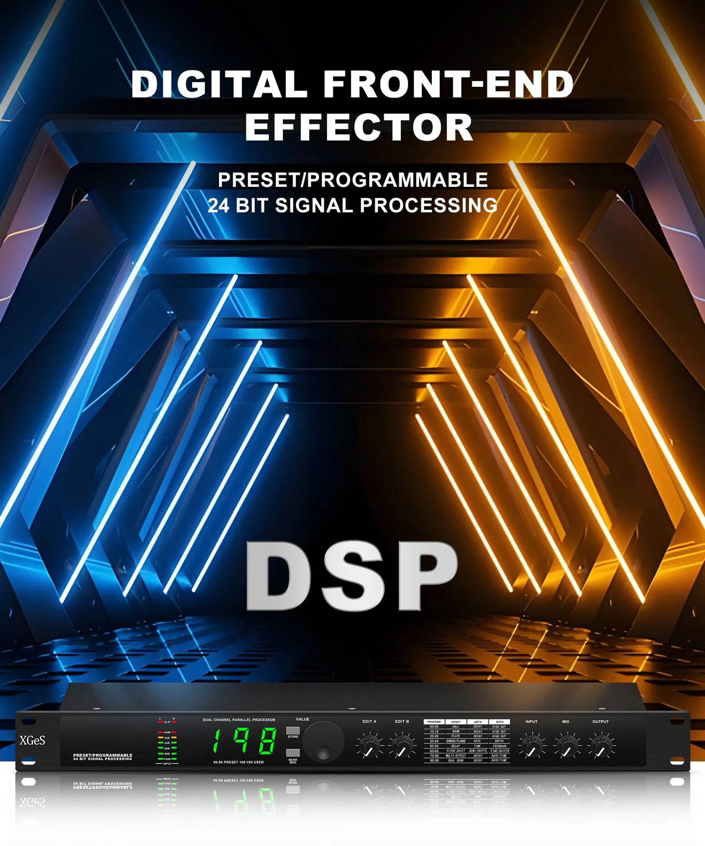 Professional Digital Reverberation DSP Processor - Multi-Effect Audio Equalizer for Enhanced Sound
