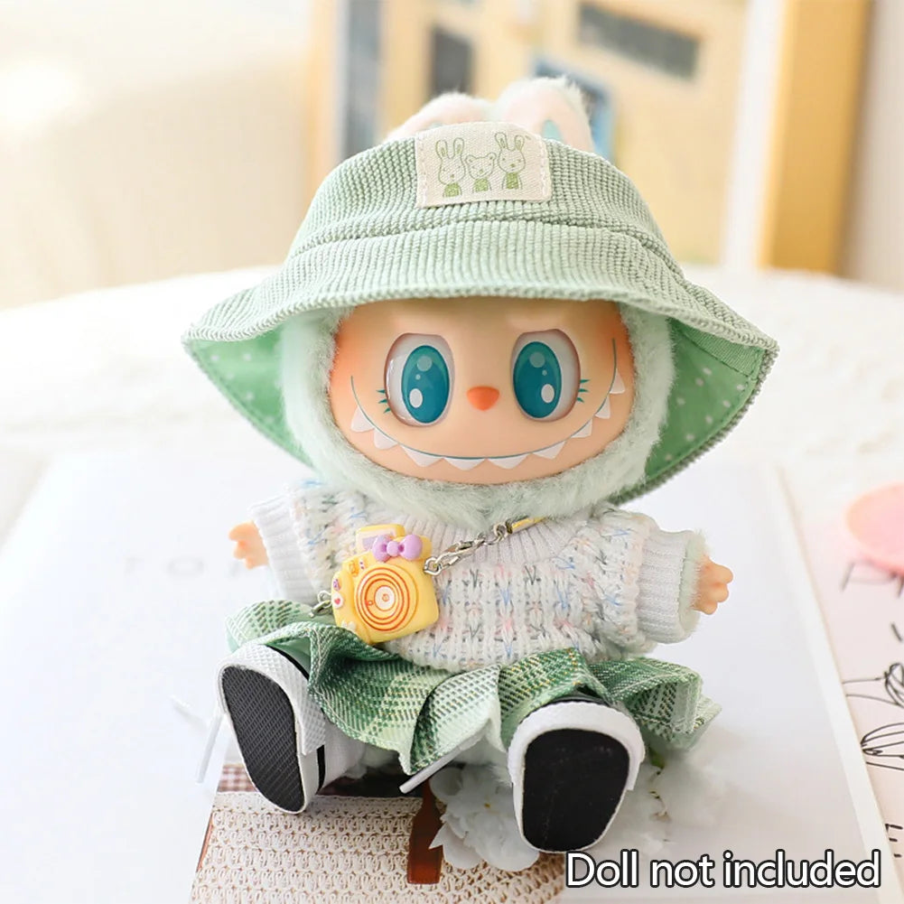 Mini Doll Clothes & Accessories — 15–17cm Labubu & 10cm Cotton Doll Outfit, Pink Hoodie & Yarn Skirt (No Doll)