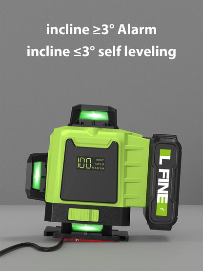 LFINE 3D/4D Laser Level — 12/16 Line Horizontal & Vertical Self-Leveling 360° Laser with Remote Control (8 Lines)