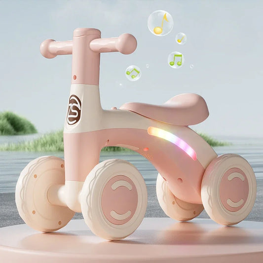 Anti-Tip Baby Balance Bike — 4-Wheel Silent Glider Walker for Ages 1-3, Toddler Training Ride-On with Safety Wheels for Indoor & Outdoor Use