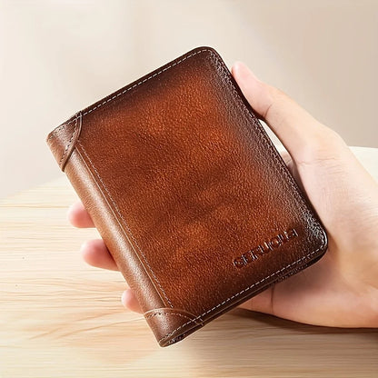 GERUOLA Slim RFID Genuine Leather Wallet for Men – Multifunctional Credit Card & ID Holder, Dark Brown Minimalist Bifold Wallet