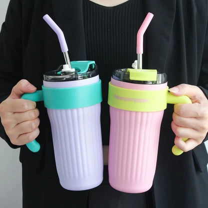 860ML Stainless Steel Coffee Cup – Outdoor Thermo Water Bottle with Straw, Vacuum Flask for Cold & Hot Drinks