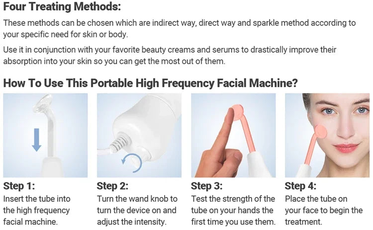 4-in-1 Handheld Electric Facial Therapy Wand – High Frequency Skin Beauty Tool for Acne Treatment and Skin Care