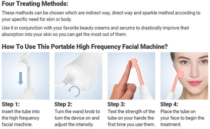 4-in-1 Handheld Electric Facial Therapy Wand – High Frequency Skin Beauty Tool for Acne Treatment and Skin Care