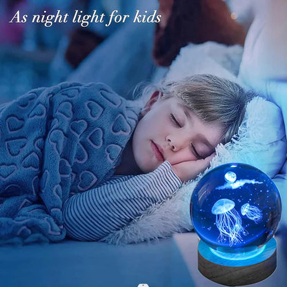3D Laser Engraved Jellyfish Crystal Ball LED Night Light - Unique Birthday, Christmas & Gift Decor
