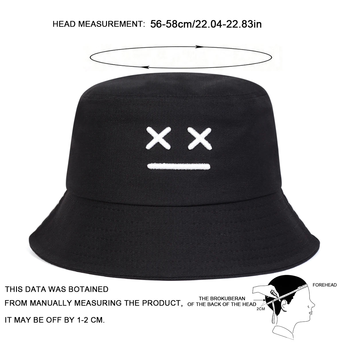 Unisex Smiling Face Embroidered Bucket Hat – Outdoor Casual Fisherman Cap with Sunscreen