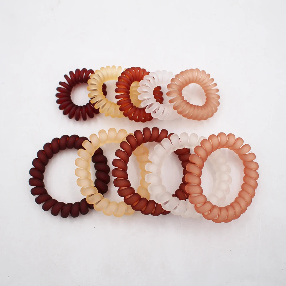 5Pcs Matte Spiral Hair Bands - Fashion Telephone Wire Elastic Hair Ties Stretchable Cord Rubber Bands for Women & Girls