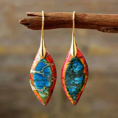 Bohemian Natural Stone Geometric Earrings - Luxury Emperor Stone Pendant Jewelry for Women