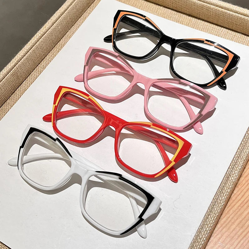 Women's Blue Light Blocking Cat Eye Reading Glasses – Fashion Color Block Readers 1.0–4.0 Strength