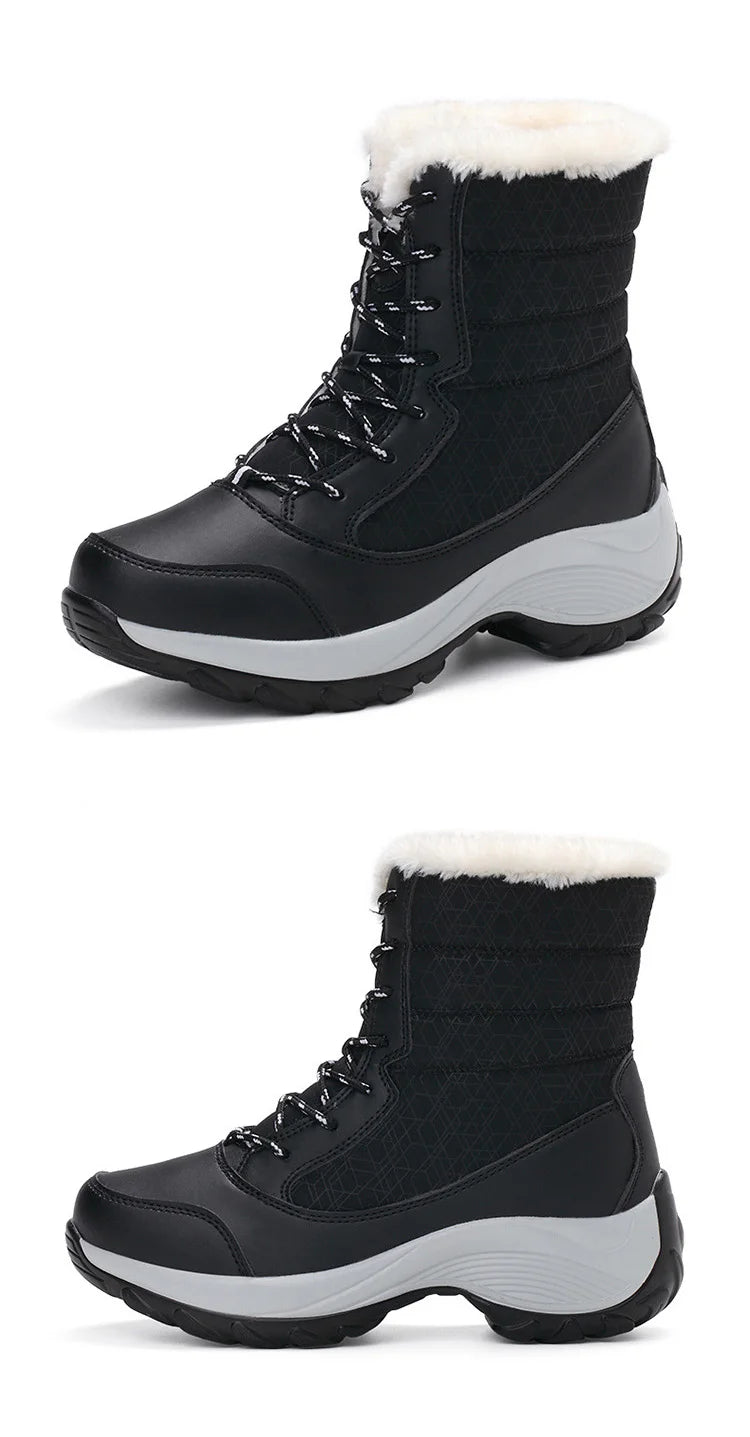 Women's Winter Snow Boots – Plush Lined Platform Flat Casual Shoes for Warmth and Comfort