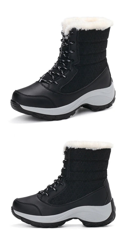Women's Winter Snow Boots – Plush Lined Platform Flat Casual Shoes for Warmth and Comfort