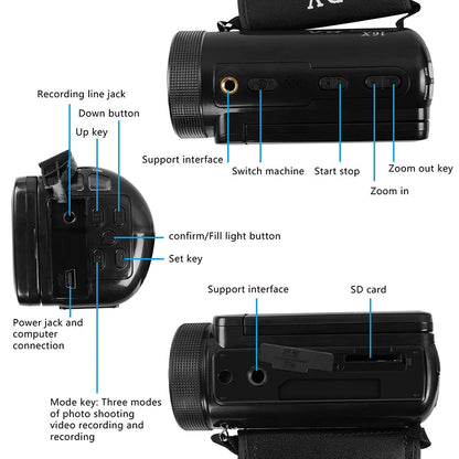 HD 1080P Digital Video Camera – 16MP Professional DV Camcorder with Built-in Microphone, Anti-Shake & Multifunction Photography Recording System