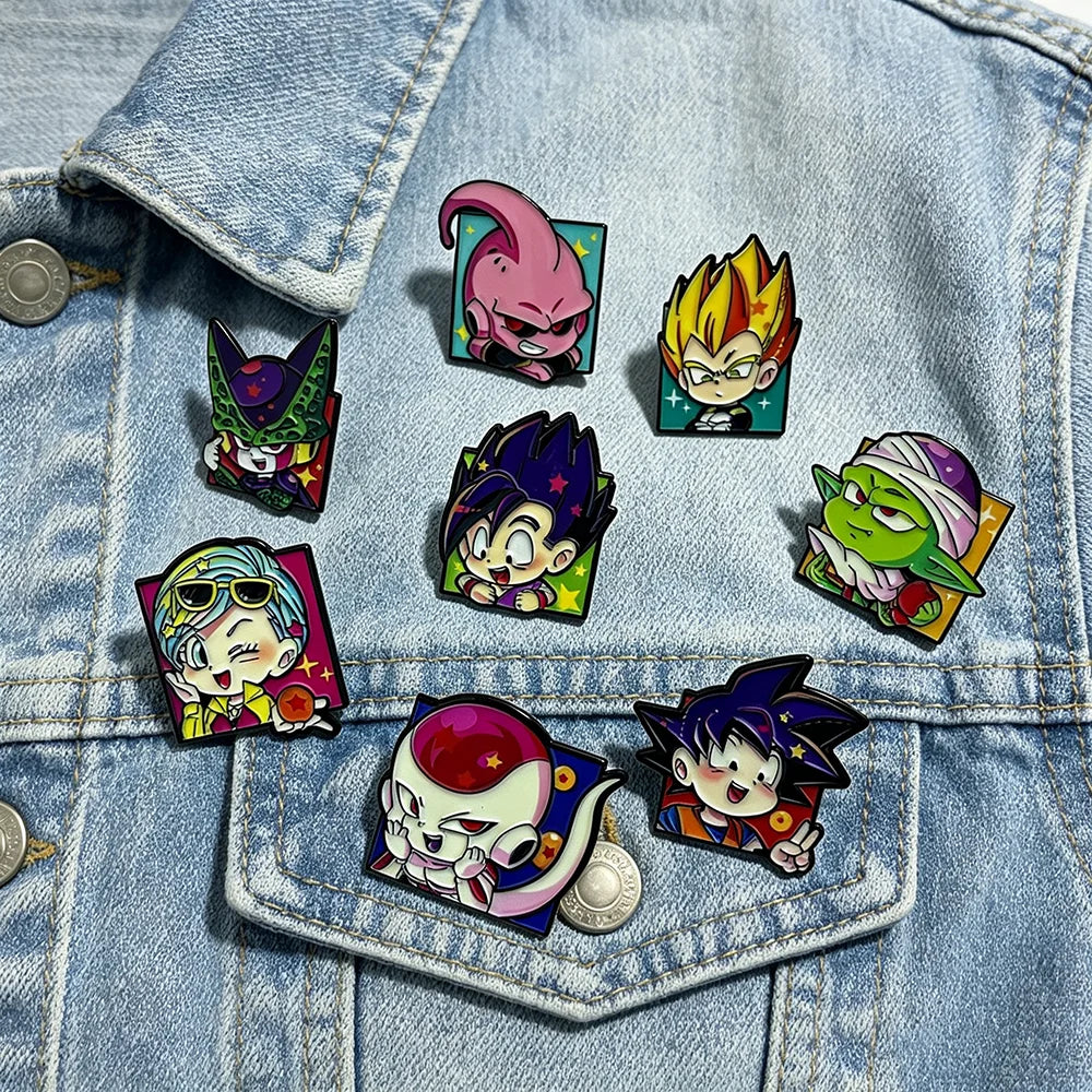Dragon Ball Anime Lapel Pins 8-Piece Set - Cute Manga Character Brooches for Backpacks and Fan Collections
