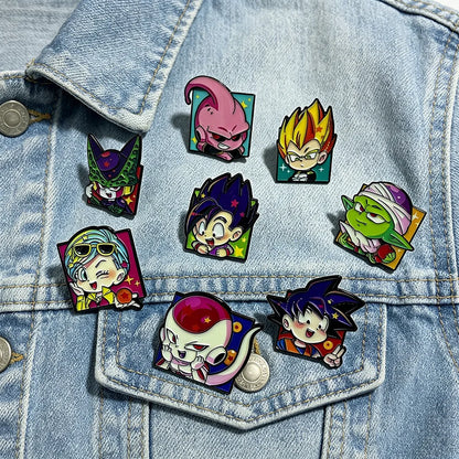 Dragon Ball Anime Lapel Pins 8-Piece Set - Cute Manga Character Brooches for Backpacks and Fan Collections