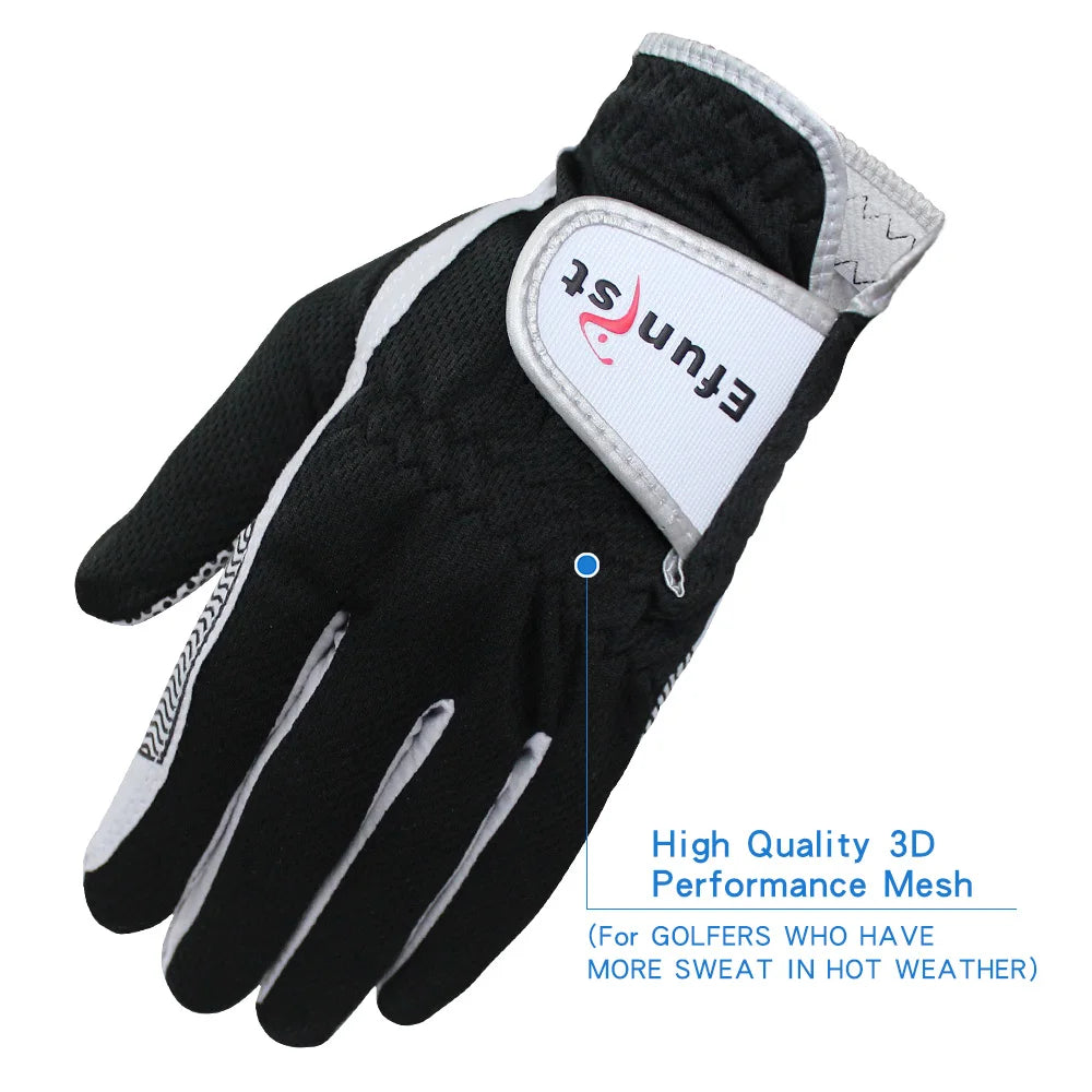Efunist Men’s Golf Glove – Left Hand, Breathable 3D Mesh, Non-Slip Microfiber Grip, Black (1 Pc Pack)