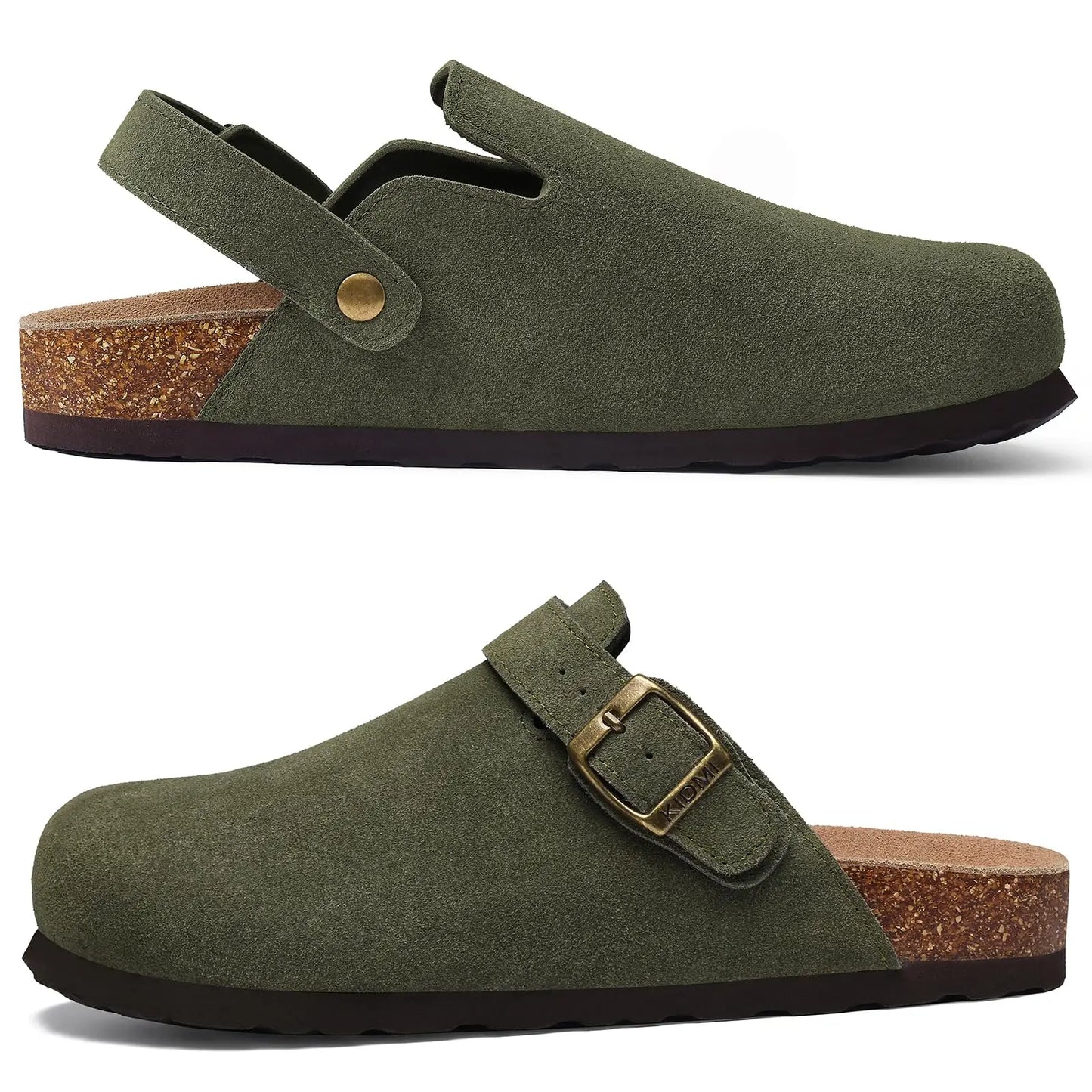 Asgard Women’s Genuine Leather Clogs – Soft Cork Footbed Cow Suede Mules with Adjustable Strap, Fashion Comfort Slip-On Slippers