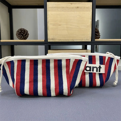 2024 Cotton Stripe Canvas Zip Pouch – Fashionable Handheld Cosmetic Cloth Bag