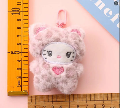 Sanrio Hello Kitty Leopard Print Bear Keychain - Cute Plush Cartoon Cat Pendant for Bags, Backpacks & Gifts