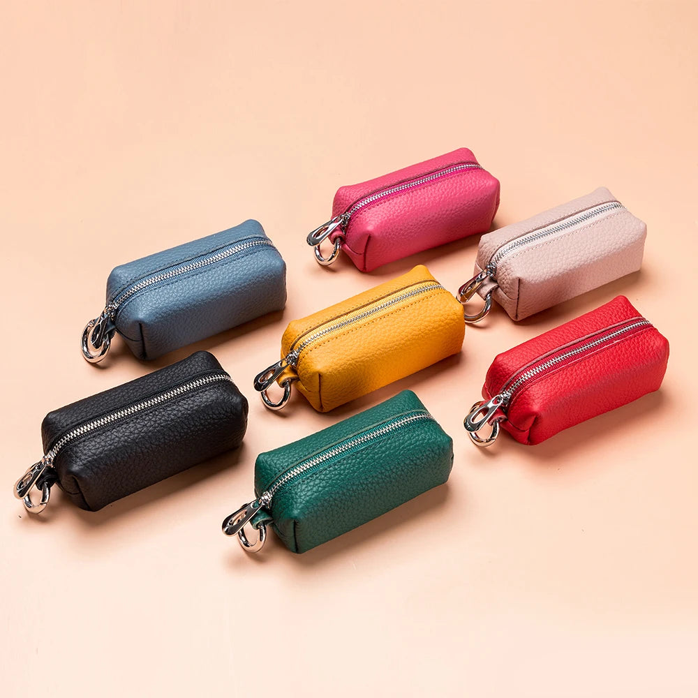 Genuine Leather Key Holder Wallet – Mini Car Key Organizer & Coin Purse with Double Keychains for Men & Women 🔑👜