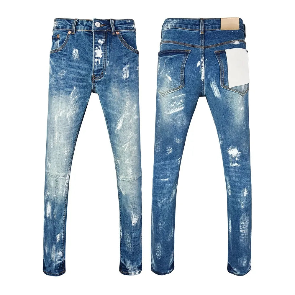 Men's Graffiti Washed Jeans - Retro Distressed Low Rise Skinny Denim Pants
