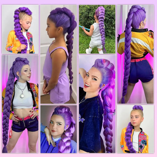2pcs Purple Synthetic Braiding Hair – Long Straight DIY Braided Ponytail Hairpieces for Women, Party & Stage Hair Accessories
