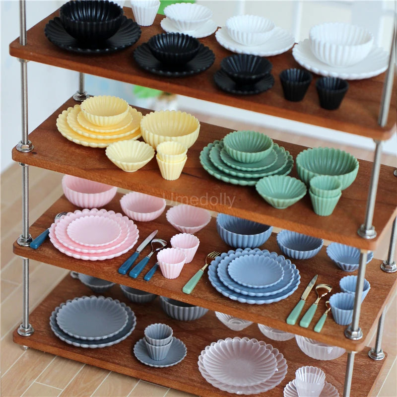 8PCS 1:6 Miniature Dollhouse Tableware Set – Mini Bowls & Plates for Blythe & BJD Dolls