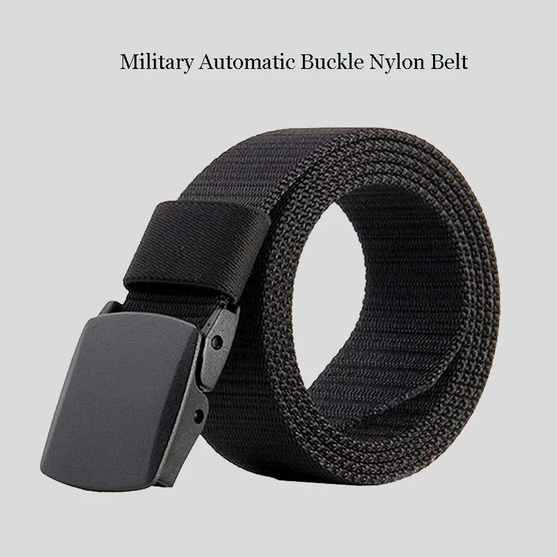 Unisex Plus Size Military Nylon Belt — Automatic Buckle Tactical Canvas Belt for Men and Women, 110-170cm