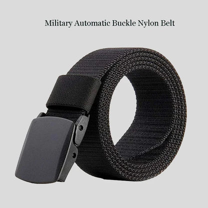 Unisex Plus Size Military Nylon Belt — Automatic Buckle Tactical Canvas Belt for Men and Women, 110-170cm