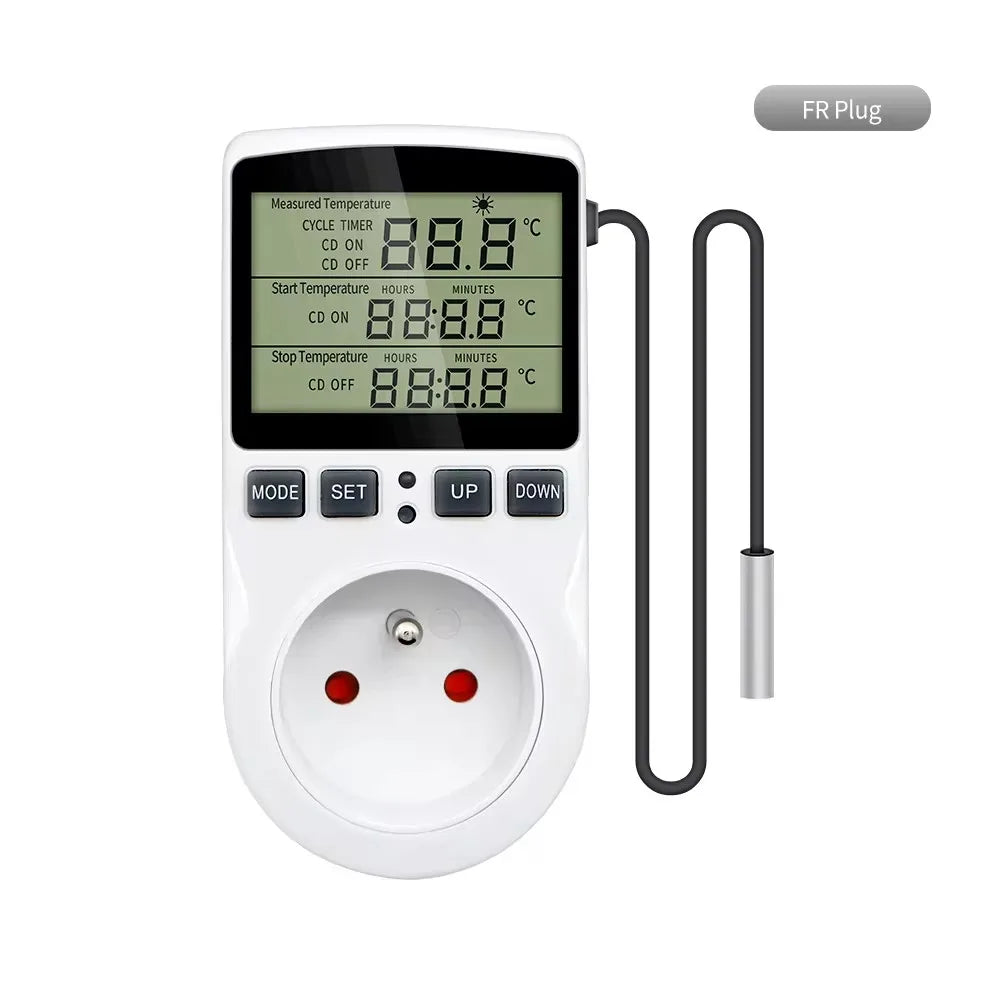 KT3100 Temperature Controller - Multi-Function Thermostat Outlet with Timer, Sensor Probe & Heating/Cooling Control