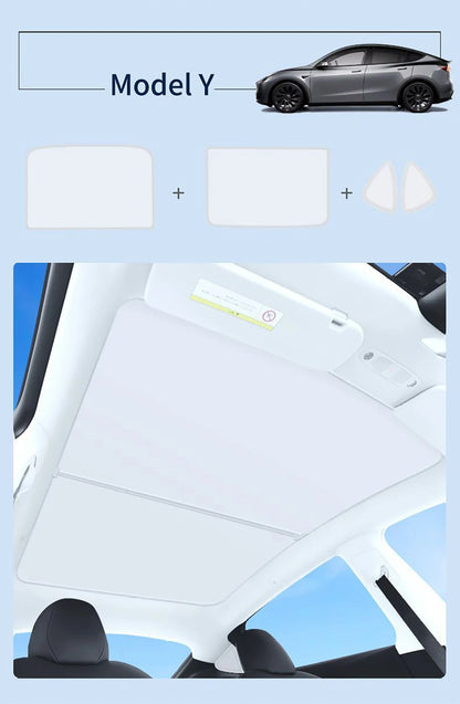 Split Sunshade for Tesla Model 3 (2017-2023) & Model Y – Front & Rear Sunroof Windshield Skylight Glass Roof Cooling Shade