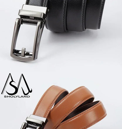 Men’s Classic Leather Belt – Trendy Two-Layer Cowhide with Alloy Automatic Buckle for Business & Casual Wear