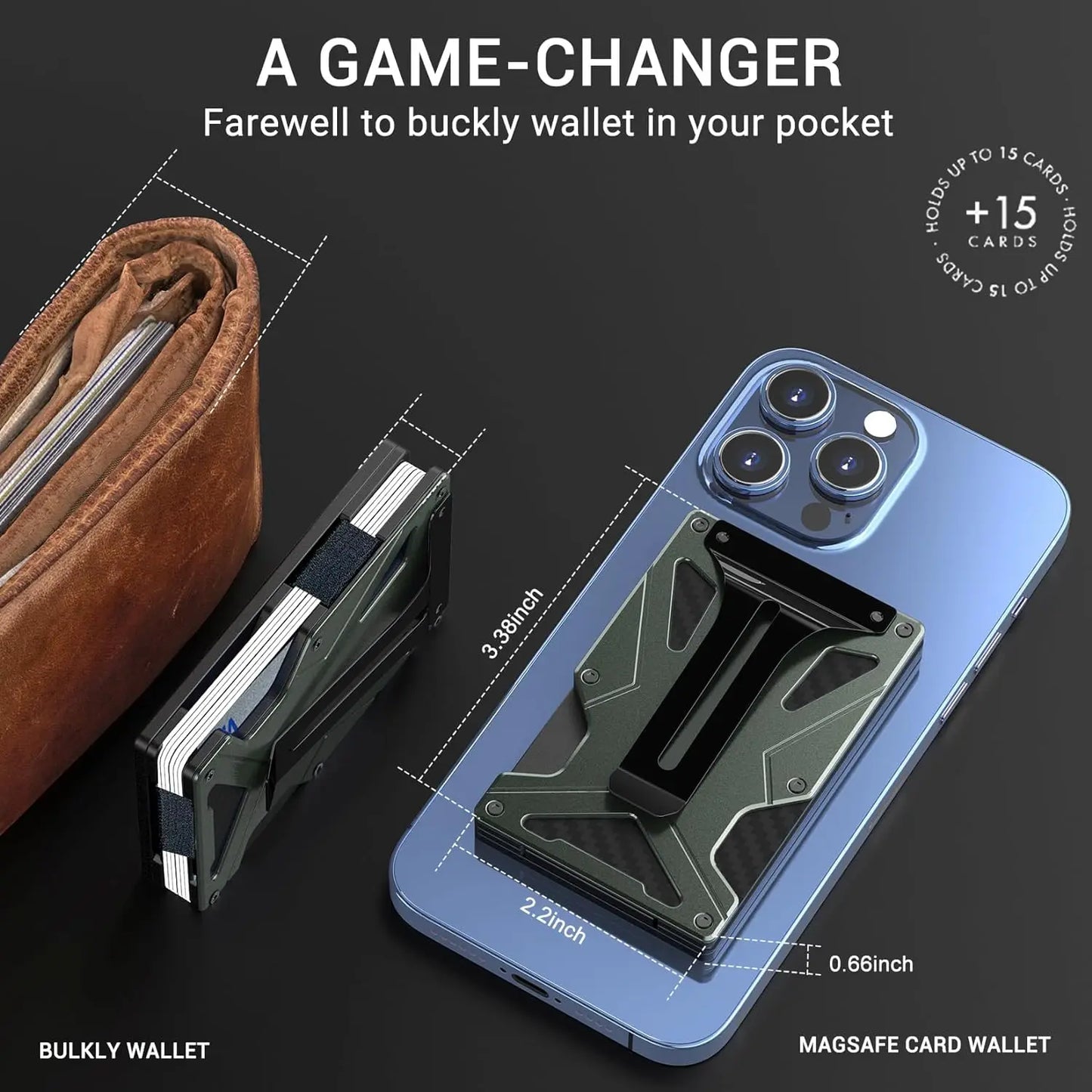 MagSafe Wallet & Money Clip with AirTag Holder + Magnetic Sheet — Fits Magnetic & Non-Magnetic Phones