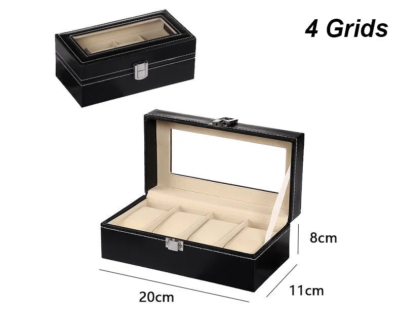DELESYS PU Leather Watch Box – 2/3/4/5/6/8/10/12 Slot Storage Case with Lock, Traditional Style Gift Box