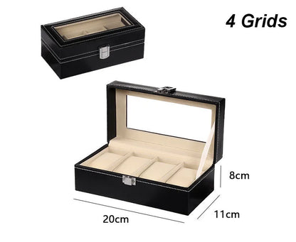 DELESYS PU Leather Watch Box – 2/3/4/5/6/8/10/12 Slot Storage Case with Lock, Traditional Style Gift Box
