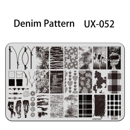 UX Serial 2 Stainless Steel Stamping Plate Template – Vintage Abstract Fabric Texture Pattern for Nail Art, Floral Lace, Xmas & Halloween Designs (UX52)