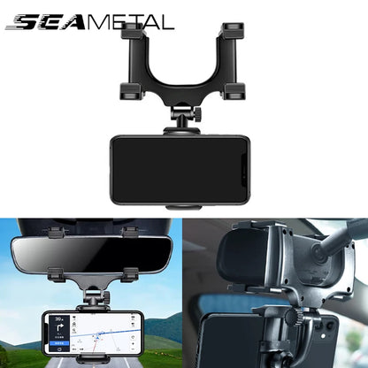 SEAMETAL Rearview Mirror Phone Holder - Adjustable Rotating Car Mount for Stable Smartphone Navigation
