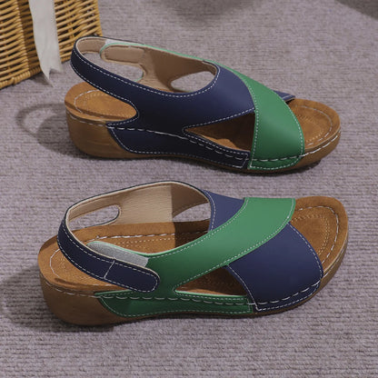 New Women's Contrast Color Wedge Sandals – Comfortable Peep Toe Non-Slip Platform Beach Shoes