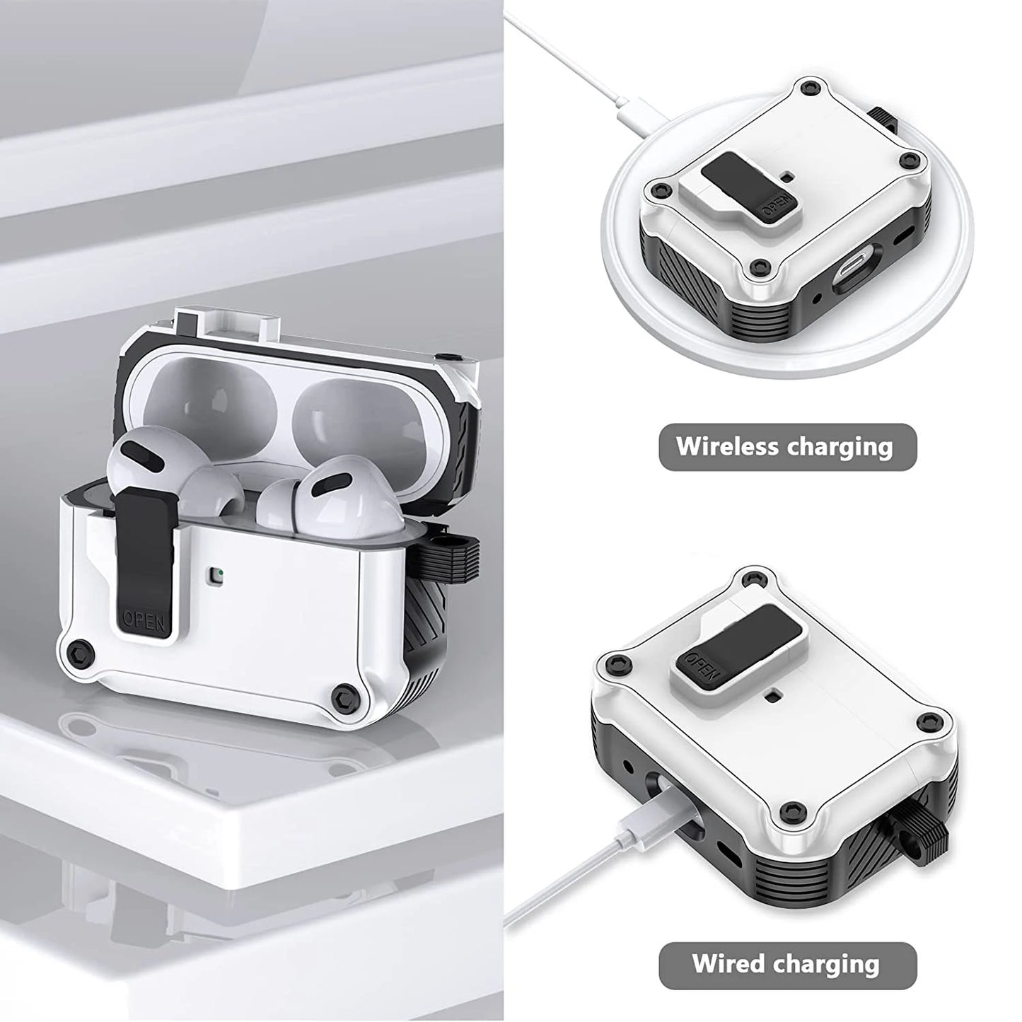 Shockproof Security Lock Cover for AirPods Pro 2 & 3 - Protective Case for AirPods Pro 2nd Gen 2023, AirPods 3 Funda