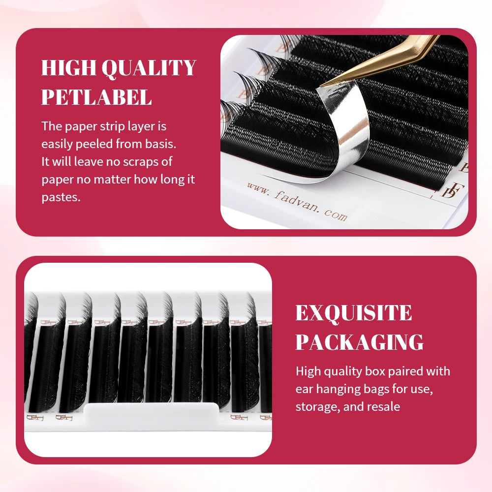 FADVAN YY Shape Eyelash Extensions – 2D/3D Faux Mink Premade Fan Lashes 8-15mm, Black & Brown, L+/L/LU(M)/C/D/DD Split Tip