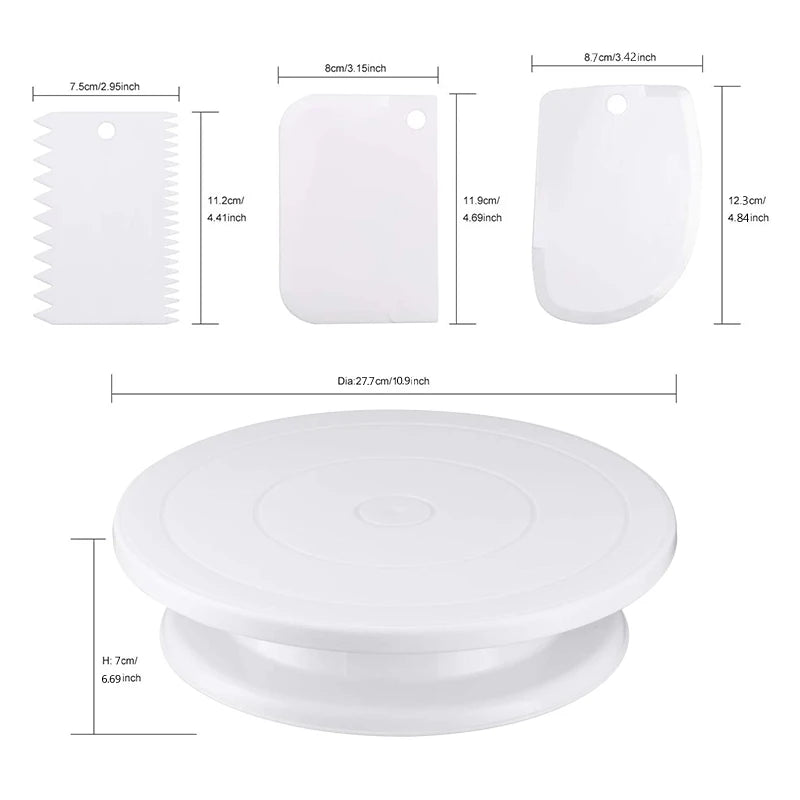 7 Piece Cake Decorating Tools Kit – Includes Plastic Rotating Cake Turntable, Icing Smoother, Spatula, and Cake Leveler